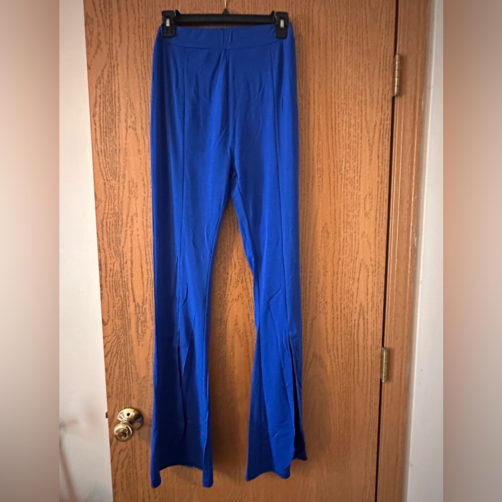 Vibrant Blue Flared Pants with slits- Small- NWT